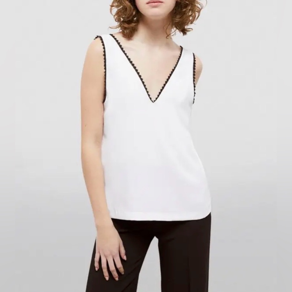 The Kooples Lace Trim Crepe Top in Ivory & Black - Size 4, NWT
